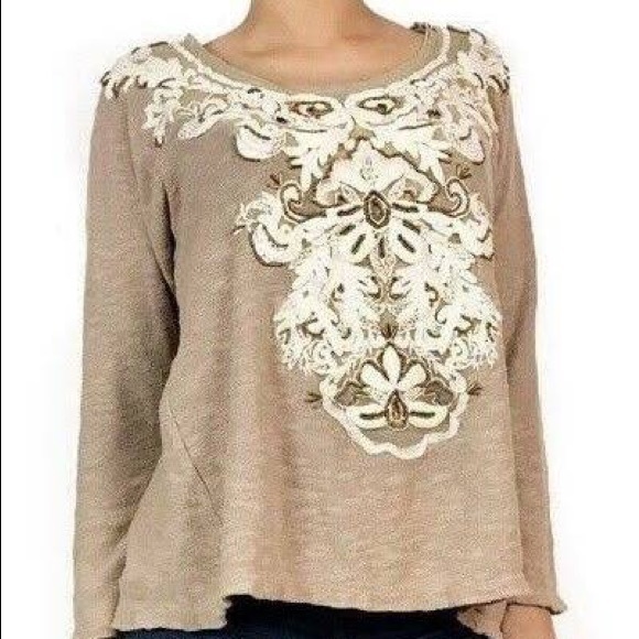 Meadow Rue | Tan Cream Gold Embroidered Blouse XS - Picture 5 of 5